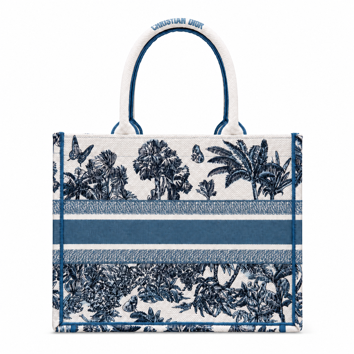 Дамска чанта - Christian Dior Book Tote – blue & white Toile de Jouy / tropical toile pattern - ръчна изработка