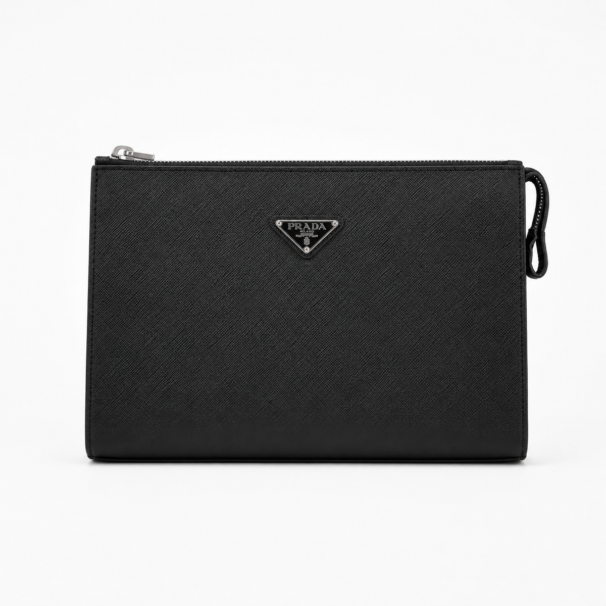 Prada Saffiano Leather Clutch with Triangle Logo - естествена Saffiano кожа