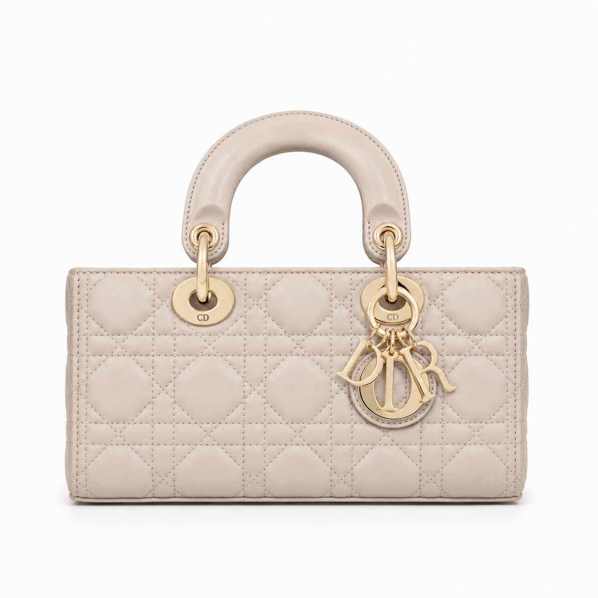 Дамска чанта - Dior Small Lady D Joy – Beige Cannage Lambskin - естествена агнешка кожа