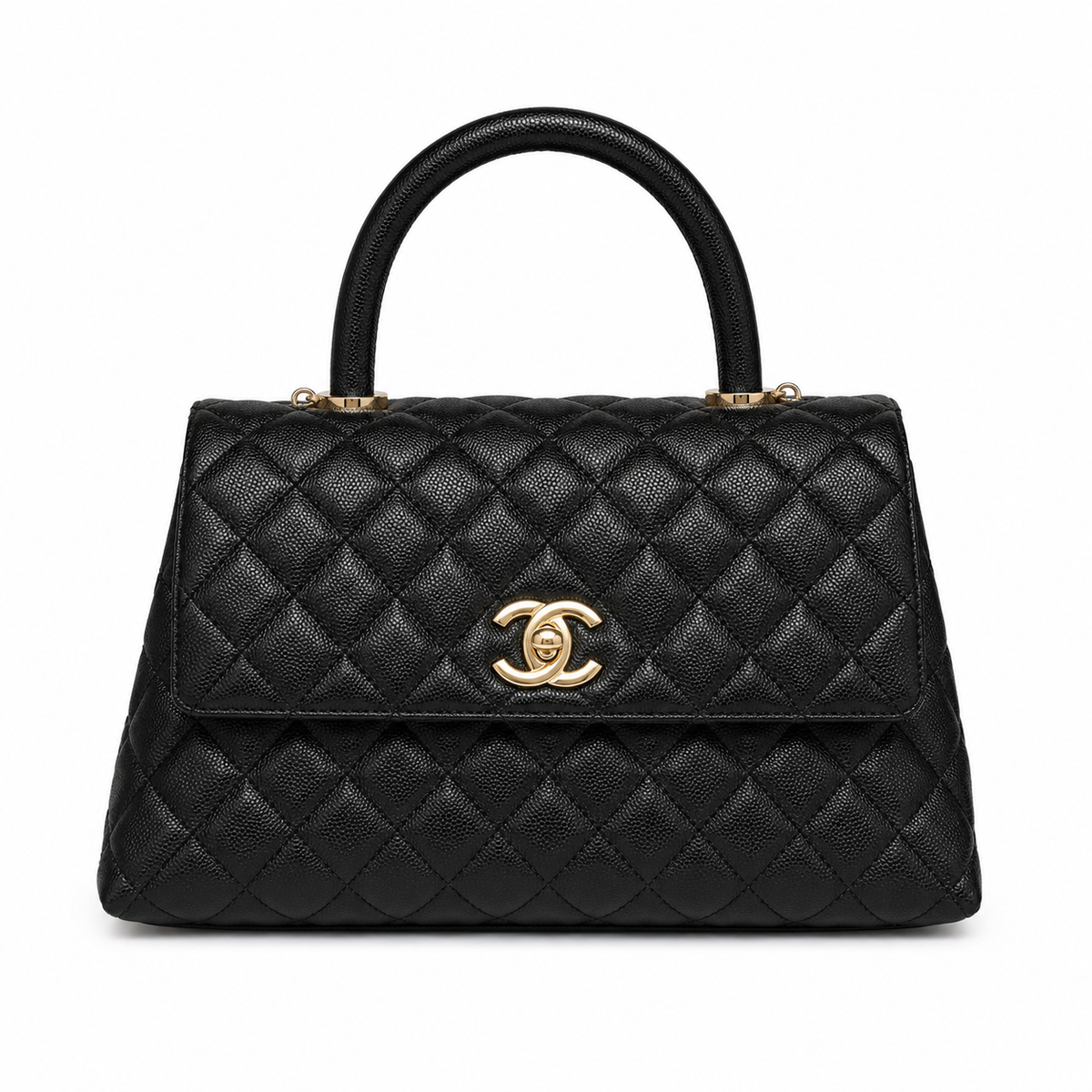 Дамска чанта - Chanel Coco Handle Flap Bag with Top Handle – Black Quilted Caviar Leather / Grained Calfskin, Gold Hardware