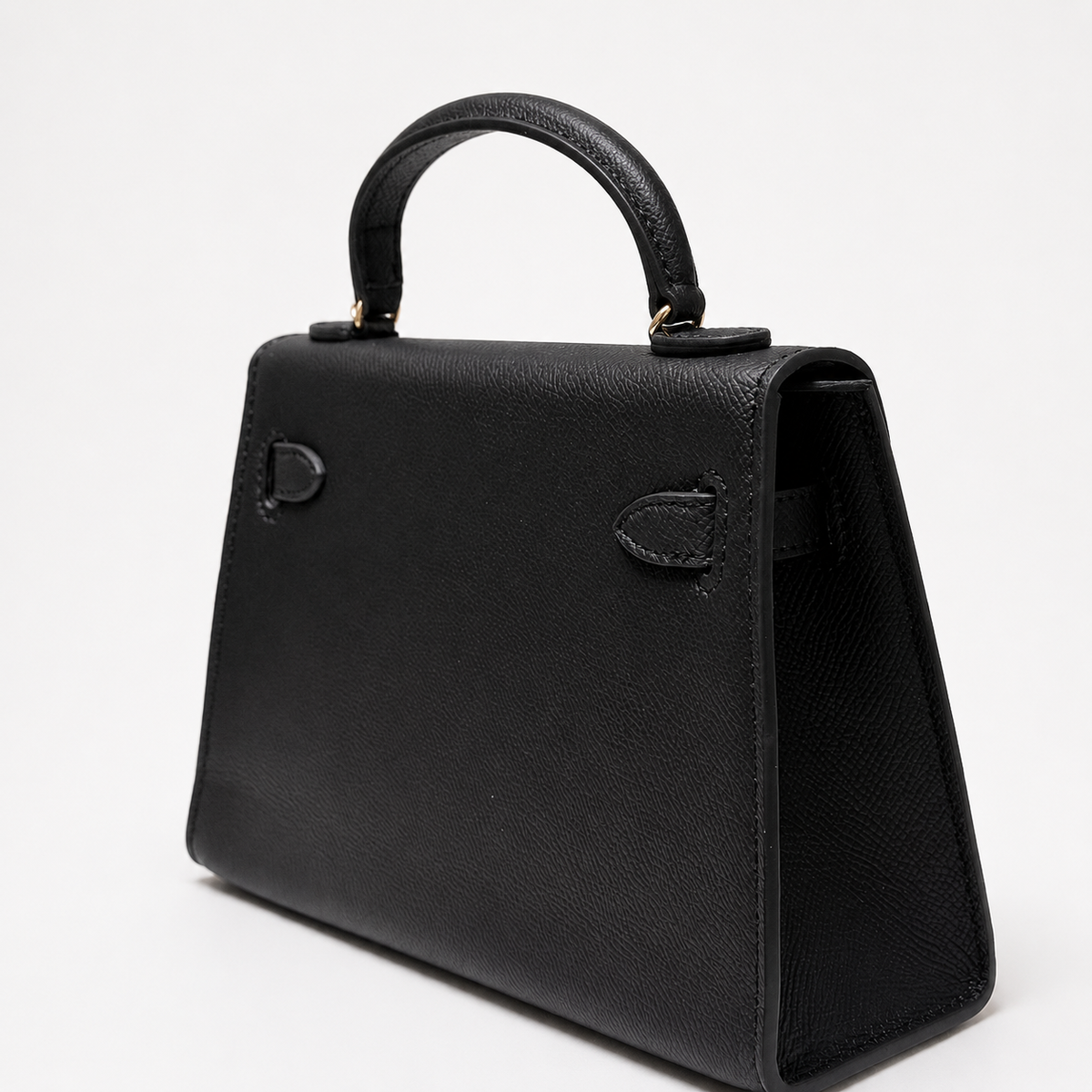 Дамска чанта - Hermès Kelly Mini style black top-handle bag - естествена Epsom телешка кожа